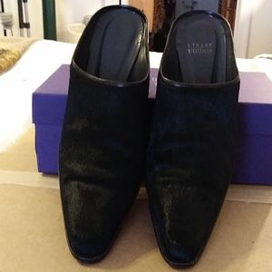 Stuart Weitzman Black Pony Hair Mules